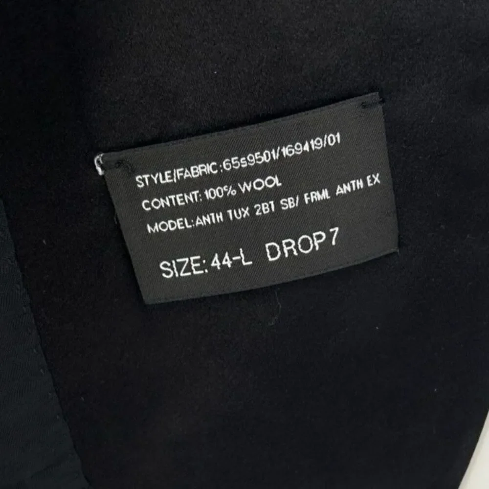 RALPH LAUREN Black Label Mens Black Tuxedo Jacket Satin Peak Lapel Wool Size 44L